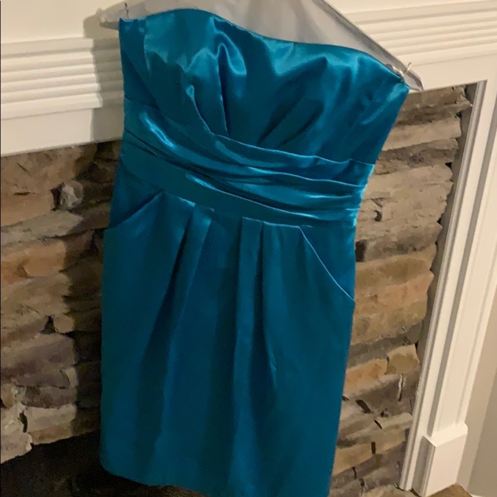 Blue, strapless dress